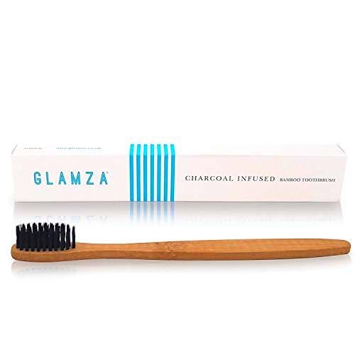 Glamza - Cepillo de dientes de bambú ideal para usar con polvo de carbón blanqueador o con tu pasta de dientes habitual.