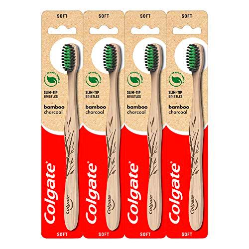 Colgate Juego de 4 cepillos de dientes suaves de carbón de bambú