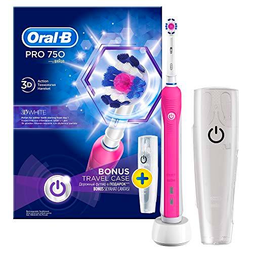 Oral B Pro 750 Pink Cepillo de Dientes con Estuche de Viaje, Rosa