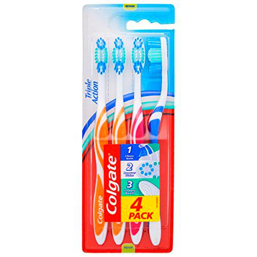 Colgate Triple Acción , Cepillo de Dientes Medio - Pack 4 ud