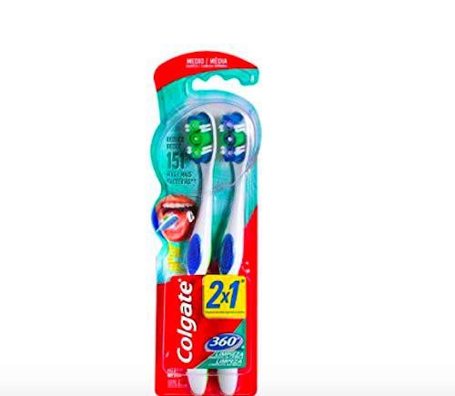 Colgate Cepillo Dental 360º, Medio - 2 Paquetes de 1 Unidad