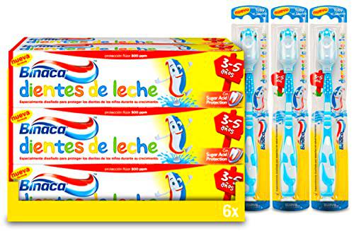 Binaca Dientes De Leche, Pack De 6 Pastas De Dientes Y 3 Cepillos De Dientes