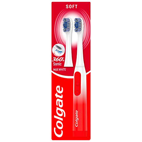 Colgate 360 Sonic Max White cepillo de dientes con batería limpia en 4 maneras y pule la superficie de los dientes para una boca sana y entera limpia con una cabeza reemplazable y una batería