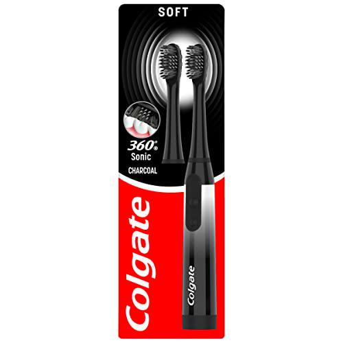 Colgate Batería 360 Sonic Charcoal Cepillo de dientes suave con cerdas infundidas de carbón que limpia de 4 maneras para una boca sana y entera limpia con una cabeza reemplazable y una batería