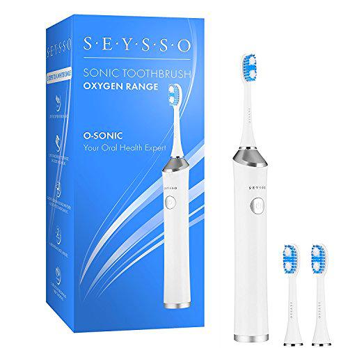 SEYSSO Oxygen O-Sonic Toothbrush • Blanco • 96 000 vibraciones sónicas por minuto • Bolsa de viaje suave • Impermeable • 2 cabezales de repuesto • 2 años de garantía • Blanqueamiento