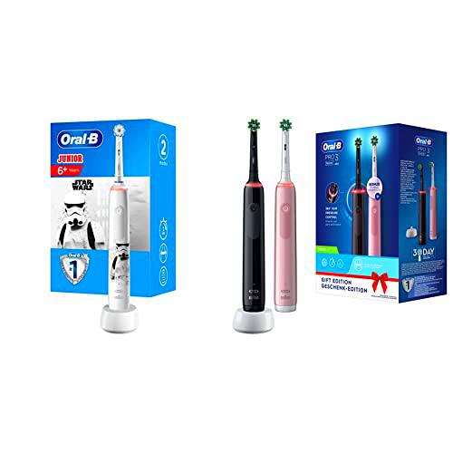 Oral-B Junior Cepillo De Dientes Eléctrico, 1 Mango Recargable De Star Wars Con Tecnología De Braun + PRO 3 Cepillos de Dientes Eléctricos con Mangos Recargables