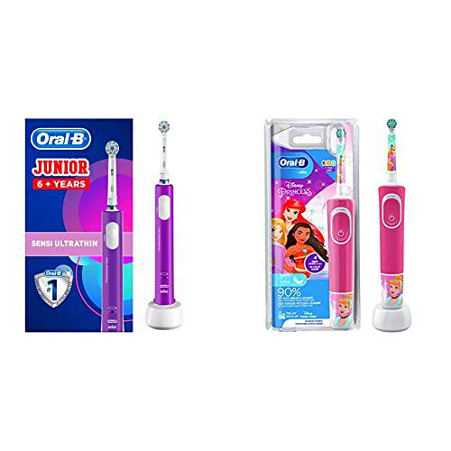 Oral-B Junior Cepillo de Dientes Eléctrico con Mango Recargable +Cepillo Eléctrico De Princesas Con Tecnología De Braun