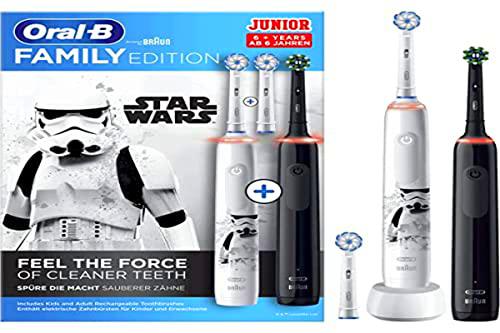 Braun Oral-B Home Edition con 2 cepillos de dientes eléctricos diseñados por Braun : 1 Oral-B Pro 3 &amp; 1 Oral-B Junior Star Wars