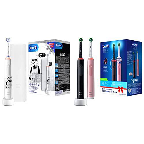 Oral-B Junior - Cepillo de dientes eléctrico para niños + PRO 3 Cepillos de Dientes Eléctricos (Pack de 2) con Mangos Recargables