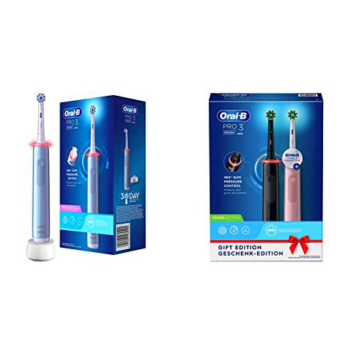 Oral-B PRO 3 Cepillo de Dientes Eléctrico con Mango Recargable y Sensor de Presión + PRO 3 Cepillos de Dientes Eléctricos (Pack de 2) con Mangos Recargables,