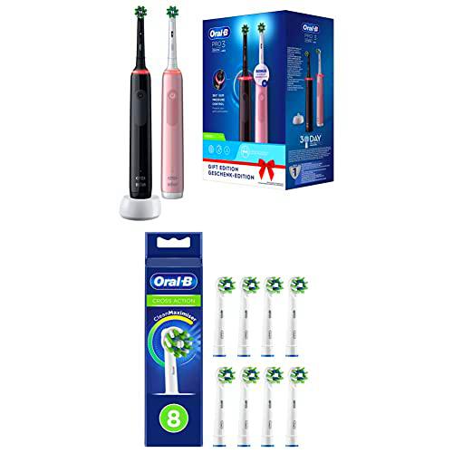 Oral-B PRO 3 Cepillos de Dientes Eléctricos (Pack de 2) + CrossAction Recambios Cepillo de Dientes Eléctrico