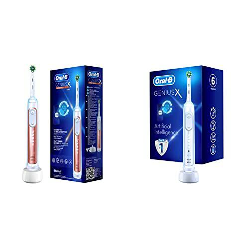 Oral-B Genius X Cepillo de Dientes Eléctrico con Mango Recargable + Genius X Cepillo de Dientes Eléctrico con Mango Recargable con Inteligencia Artificial y 1 Cabezal de Recambio, Blanco