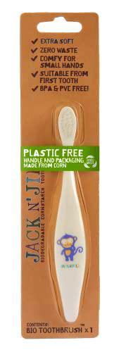 Jack N' Jill Kids Plastic Free Bio Toothbrush, Zero Waste Nylon Bristles Which Are Soft on the Gums