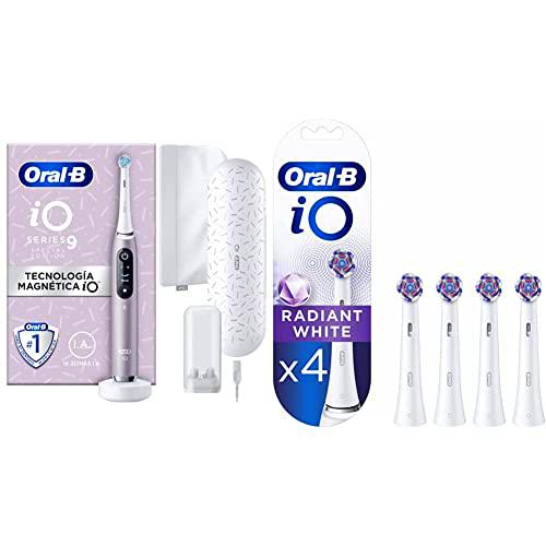 Oral-B iO9 Cepillo de Dientes Eléctrico con Mango Recargable- Cuarzo Rosa &amp; iO Radiant White Recambios para Cepillo de Dientes Eléctrico