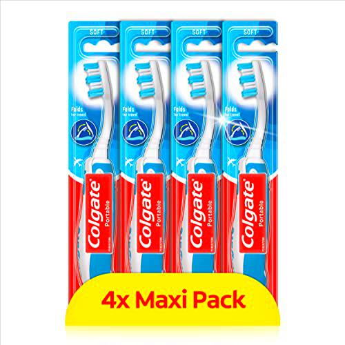 Colgate Cepillo de dientes suave portátil, paquete de 4 unidades