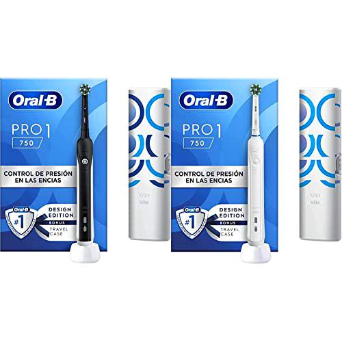 Oral-B Pro 1 750 Cepillo Eléctrico Negro con 1 Estuche de Viaje y 1 Cabezal