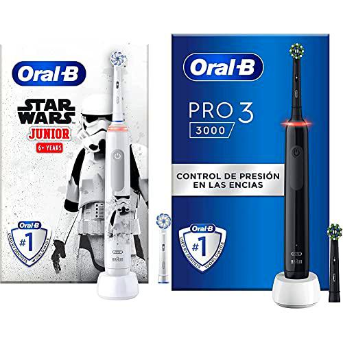 Oral-B Junior Cepillo de Dientes Eléctrico con Mango Recargable de Star Wars &amp; PRO 3 Cepillo de Dientes Eléctrico con Mango Recargable y Sensor de Presión,3000