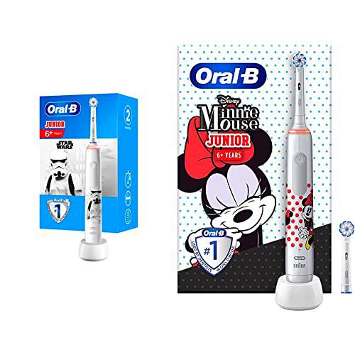 Oral-B Junior Cepillo De Dientes Eléctrico, 1 Mango Recargable De Star Wars Con Tecnología De Braun &amp; Junior Cepillo de Dientes Eléctrico con Mango Recargable de Minnie