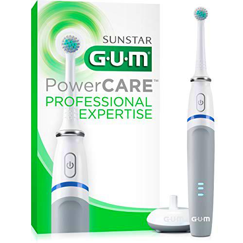 GUM PowerCARE Cepillo de Dientes Eléctrico Recargable/Filamentos cónicos para una limpieza suave y eficaz/Cabezal oscilante-rotatorio/Sensor de presión/Modo para sensibilidad