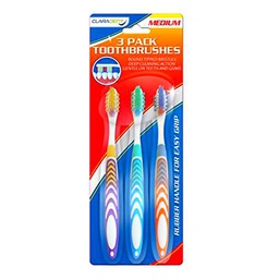 Claradent Cepillos de dientes de cerdas medianas, paquete de 3