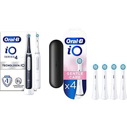 Oral-B iO4 Cepillos de Dientes Eléctricos (Pack de 2) con 1 Mango Recargable Blanco y Negro