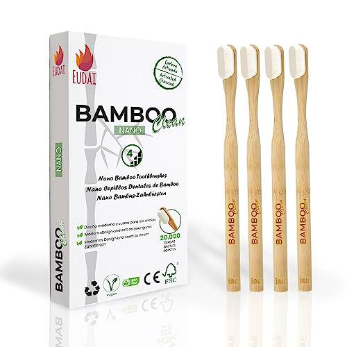 Bamboo Clean Nano Cepillos de Dientes de Bambú con 20.000 Cerdas Nano Suaves sin BPA Juego de Cepillos Dentales de bambú Natural y Ecológico Biodegradables y compostables