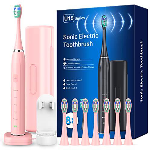 Cepillo de Dientes Eléctrico para Familia Viajar - Cepillos de Dientes Sónicos Adultos Infantil con 8 Cabezales de Cepillo