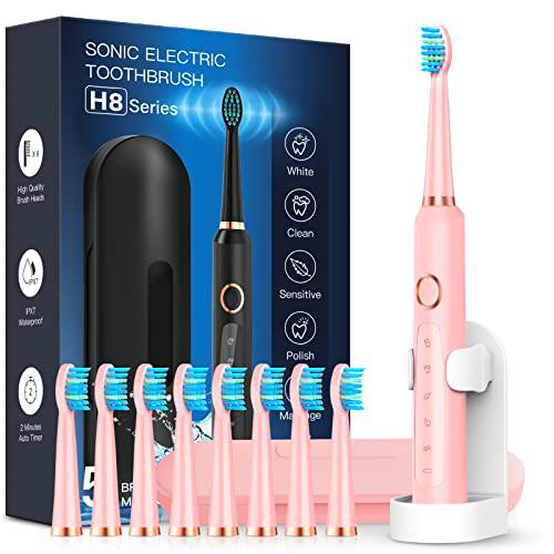 Cepillo de dientes eléctrico Sonic para adultos, cepillos de dientes eléctricos recargables con 8 cabezales de cepillo y estuche de viaje