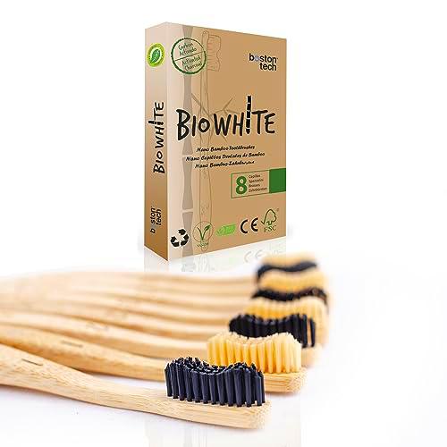 Biowhite Cepillos de Dientes de Bambú Cepillos con Cerdas Suaves sin BPA y Carbón Activado Juego de Cepillos Dentales de bambú Natural y Ecológico Biodegradables y compostables (8 Cepillos)