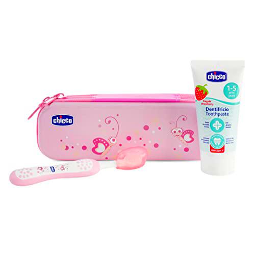 Chicco Set de Cepillo con Pasta de Dientes, Rosa Mariposa