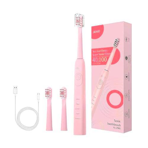 CEPILLO DE DIENTES SÓNICO SEAGO SG-2303 ROSA 5 MODOS TEMPORIZADOR CON PUNTAS BATERÍA RECARGABLE DURADERA