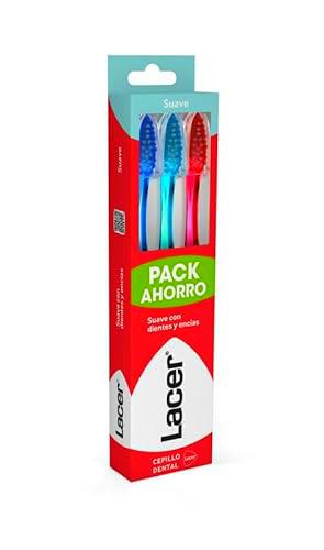 LACER - Pack de 3 Cepillos de Dientes Suaves, Ideal para Encías Delicadas