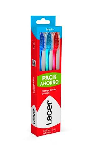 LACER - Pack de 3 Cepillos de Dientes, Cerdas Medias