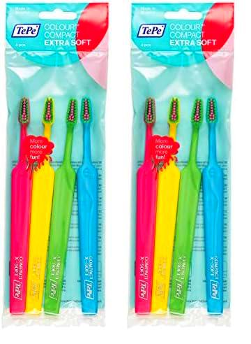 TePe Colour Compact x-Soft - Set de 4 cepillos de dientes para niños y adultos