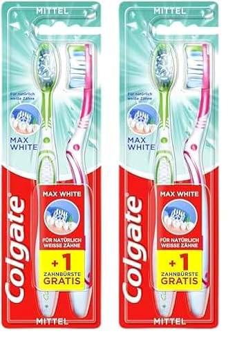 Colgate Max White - Cepillo de dientes medio (1 paquete de 4 unidades)